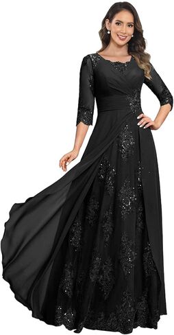 Lace Appliques Mother of The Bride Dress for Wedding with Sleeves Pleated A-Line Chiffon Long Formal Party Gown in Kuwait