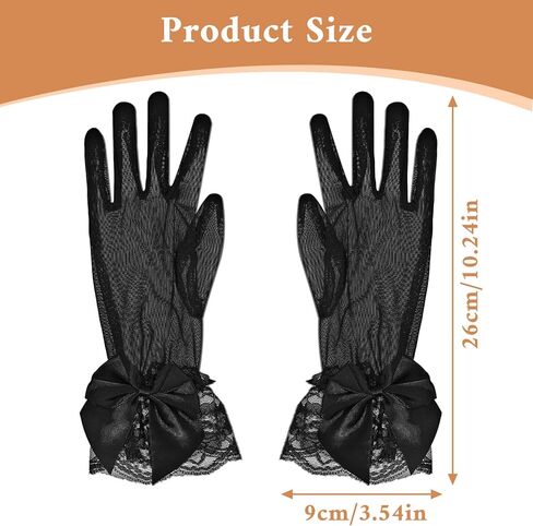 Tea Party Bow Lace Gloves Women's Party Bow Lace Gloves Floral Laces Glove Black Short Mitten for Bridal Princess Funeral Evening Costume Accessories in Kuwait