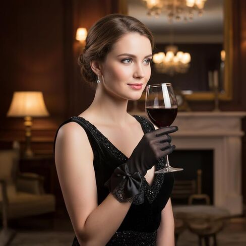 Tea Party Bow Lace Gloves Women's Party Bow Lace Gloves Floral Laces Glove Black Short Mitten for Bridal Princess Funeral Evening Costume Accessories in Kuwait