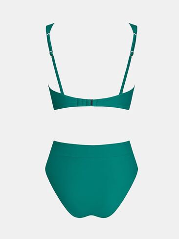 طقم بيكيني نسائي عالي الخصر من CUPSHE مكون من قطعتين ملابس سباحة برقبة عميقة على شكل حرف V وخطاف خلفي وأشرطة قابلة للتعديل بدلة استحمام in Kuwait
