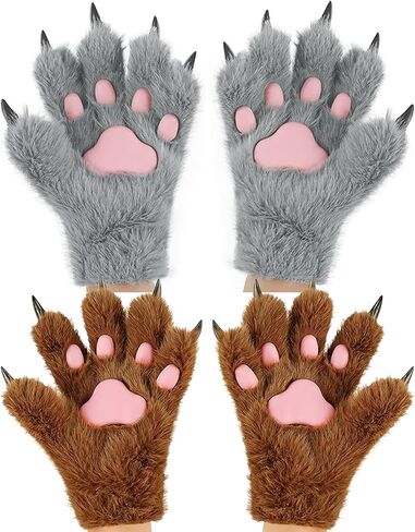 2 Pairs Wolf Paw Gloves Faux Fur Plush Furry Cat Claw Gloves Winter Warm Cat Paw Mitten for Cosplay Christmas in Saudi Arabia