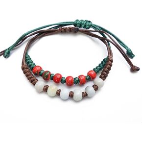 2 Handmade Green Boho Bracelets for Women, Bohemian Ceramic Beads Bracelets for Friends, Trendy Porcelain Stone Beaded Bracelets for Sisters in Kuwait