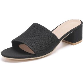 GATUXUS Knit Heeled Sandals for Women Chunky Low Heel Mules Open Toe Slides Sandals Slip On Breathable Shoes in Kuwait