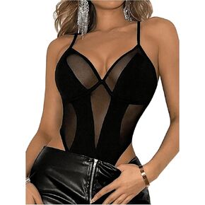 بدلة رياضية نسائية من SweatyRocks ذات شبكة شفافة ورقبة على شكل حرف V بدون أكمام للحفلات in Kuwait