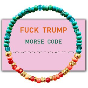 FUCK TRUMP Morse Code سوار مطرز - حياة فتاة إستعراض - مجوهرات سياسية مصنوعة يدويًا مناهضة للفاشية - أوباليت برتقالي بالنعناع in Kuwait