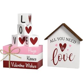 زينة عيد الحب على شكل قلب كتب صناعية، 8 قطع من كتب صينية متدرجة علامات خشبية، ديكور ريفي لعيد الحب للمنزل وطاولة المطبخ وحفلات الحفلات in Kuwait