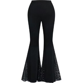 Floerns Women's Plus Size Rhinestone Flare Leggings High Waist 70s Disco Rave Bell Bottoms in Kuwait
