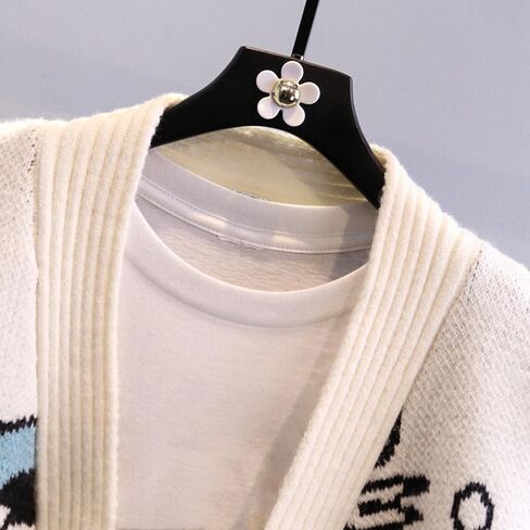 Womens Button Down Slouchy Wool Blend Coat Fall Cute Embroidery Cartoon Duck Cable Knit Cardigans Sweater with Pockets in Saudi Arabia