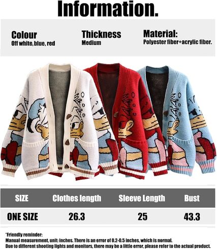 Womens Button Down Slouchy Wool Blend Coat Fall Cute Embroidery Cartoon Duck Cable Knit Cardigans Sweater with Pockets in Saudi Arabia