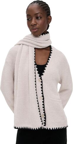 Barefoot Dreams Women's Cozy Chic Blanket Stitch Detachable Scarf Cardigan in Saudi Arabia