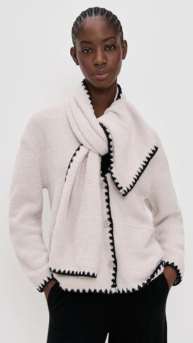 Barefoot Dreams Women's Cozy Chic Blanket Stitch Detachable Scarf Cardigan in Saudi Arabia