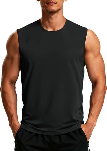 قمصان رجالية بدون أكمام بعامل حماية من الأشعة فوق البنفسجية 80+، قمصان سريعة الجفاف للتمارين الرياضية والعضلات للجري والسباحة والصيف in Kuwait