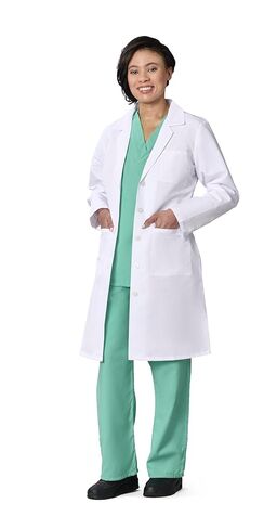 Medline Women's Lab Coat, Full Length, 5-Button Front with Long Sleeves, 3 Functional Pockets & Reinforced Pen Pocket, Professional Medical Coat for Women, White, 2XL, 1 Count in Saudi Arabia