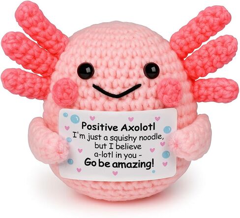 Positive Axolotl Christmas Birthday Gifts for Women Men, Handmade Crochet Animals with Positive Message, Inspirational Emotional Home Decor Gift for Mom Dad Son Sister Friend Coworker Colleague in Kuwait