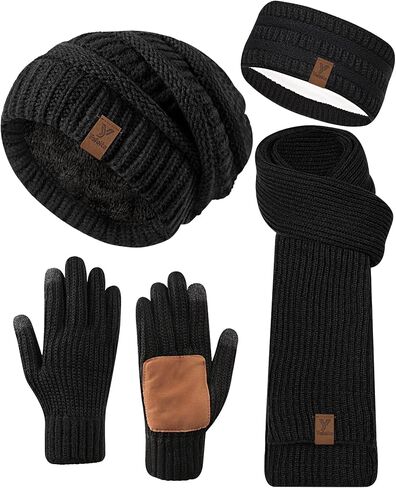 Women Beanie Scarf Gloves Headband Set, Winter Fleece Lined Hat Ear Warmer Knit Scarf Women Gloves Gift Set 4 in 1 in Saudi Arabia