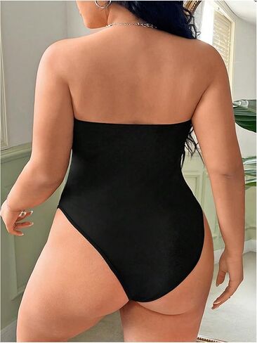 WDIRARA Women's Plus Size Tube Bodysuit Sleeveless Strapless Leotard Basic Body Suit in Saudi Arabia