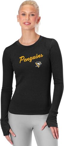 CERTO ​NHL Women's Long Sleeve Bodycon Shirt, Slim Fit Crewneck Tee, Officially Licensed Fan Apparel in Saudi Arabia