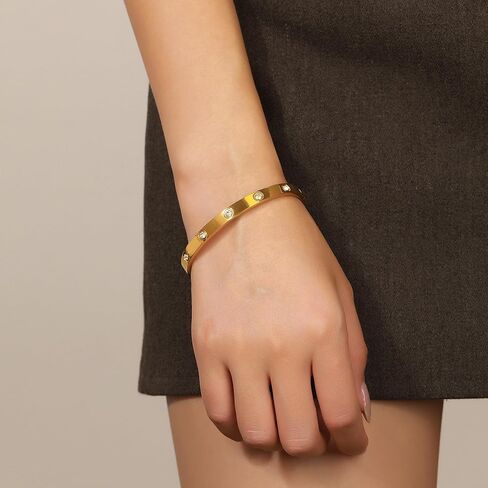 Gold Plated Bangle Bracelets for Women Stackable 18K Gold Plated Stainless Steel Love Bracelet Set Nail Cuff Bangle Set for Love Jewelry Adjustable Tennis Bracelet Non Tarnish Gift Jewelry in Saudi Arabia
