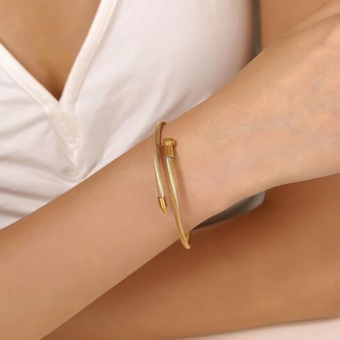 Gold Plated Bangle Bracelets for Women Stackable 18K Gold Plated Stainless Steel Love Bracelet Set Nail Cuff Bangle Set for Love Jewelry Adjustable Tennis Bracelet Non Tarnish Gift Jewelry in Saudi Arabia