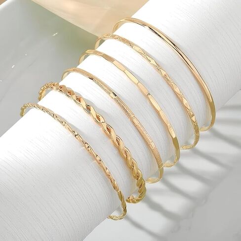 Gold Bangle Bracelet, 6 Pcs Gold Plated Dainty Layered Chain, 14K Layer Stackable Cuff Bracelet Set for Women (Gold) in Saudi Arabia