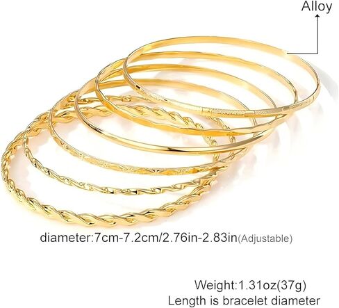 Gold Bangle Bracelet, 6 Pcs Gold Plated Dainty Layered Chain, 14K Layer Stackable Cuff Bracelet Set for Women (Gold) in Saudi Arabia