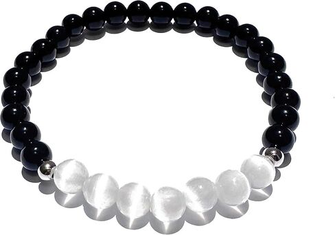 Natural Gemstone Beaded Bracelet, Tiger Eye Hematite Black Agate Granite Sandalwood Lava Stone, Handmade Stretch Jewelry, Energy Healing Protection, Men Women Gift, 8mm Beads, Fits 6.5–7" in Saudi Arabia