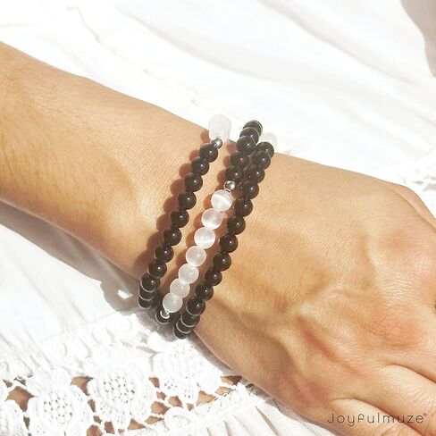 Natural Gemstone Beaded Bracelet, Tiger Eye Hematite Black Agate Granite Sandalwood Lava Stone, Handmade Stretch Jewelry, Energy Healing Protection, Men Women Gift, 8mm Beads, Fits 6.5–7" in Saudi Arabia