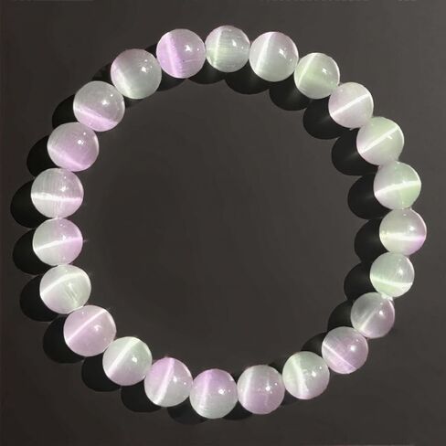 Cat's Eye Stone Bracelets for Women Men Handmade Elegant White Natural Crystal Gemstone Stretch Healing Yoga Beaded Bracelet Meditation Bring Luck Spiritual Jewelry Gifts in Saudi Arabia