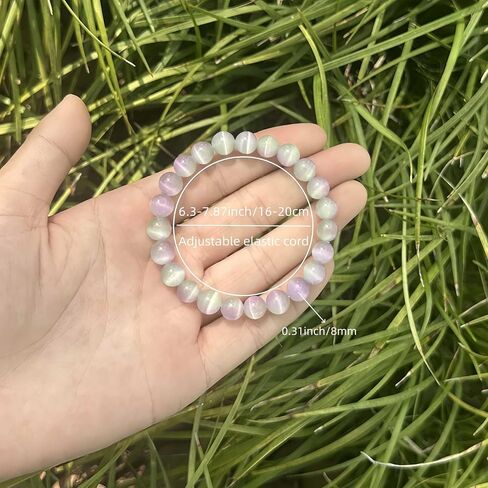 Cat's Eye Stone Bracelets for Women Men Handmade Elegant White Natural Crystal Gemstone Stretch Healing Yoga Beaded Bracelet Meditation Bring Luck Spiritual Jewelry Gifts in Saudi Arabia