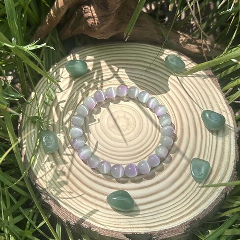 Cat's Eye Stone Bracelets for Women Men Handmade Elegant White Natural Crystal Gemstone Stretch Healing Yoga Beaded Bracelet Meditation Bring Luck Spiritual Jewelry Gifts in Saudi Arabia