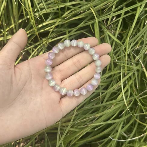 Cat's Eye Stone Bracelets for Women Men Handmade Elegant White Natural Crystal Gemstone Stretch Healing Yoga Beaded Bracelet Meditation Bring Luck Spiritual Jewelry Gifts in Saudi Arabia