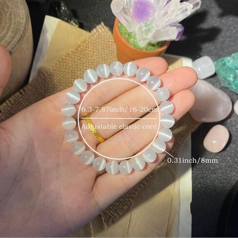 Natural Cat's Eye Bracelets for Women Men Handmade Stone Gemstone Stretch Elastic Beaded Yoga Bracelet Crystal Healing Reiki Spiritual Energy & Power Meditation Jewelry Gifts Unisex in Saudi Arabia