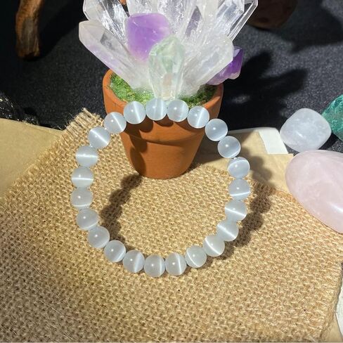 Natural Cat's Eye Bracelets for Women Men Handmade Stone Gemstone Stretch Elastic Beaded Yoga Bracelet Crystal Healing Reiki Spiritual Energy & Power Meditation Jewelry Gifts Unisex in Saudi Arabia