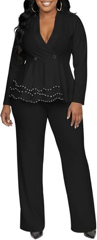 Womens Suits 2 Piece Set Business Breasted Blazer Pants Sets Casual Long Sleeve Elegant Blazer Work Suit in Saudi Arabia