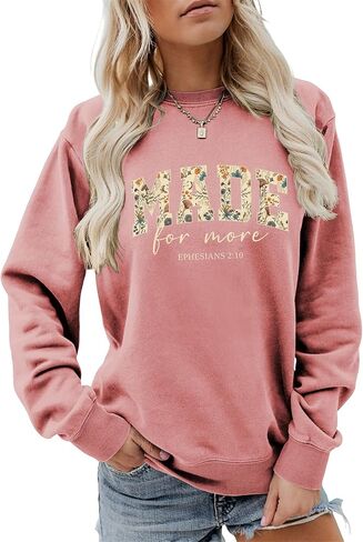 Made for More Sweatshirt Women Christian Pullover Graphic Long Sleeve Shirts Jesus Bible Verse Tops in Saudi Arabia