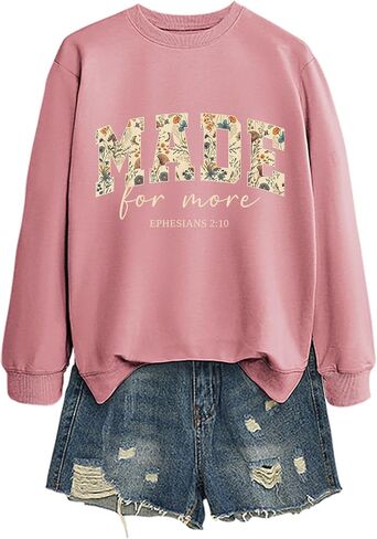 Made for More Sweatshirt Women Christian Pullover Graphic Long Sleeve Shirts Jesus Bible Verse Tops in Saudi Arabia