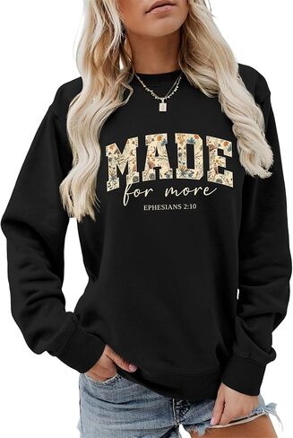 Made for More Sweatshirt Women Christian Pullover Graphic Long Sleeve Shirts Jesus Bible Verse Tops in Saudi Arabia