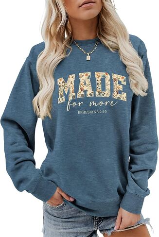Made for More Sweatshirt Women Christian Pullover Graphic Long Sleeve Shirts Jesus Bible Verse Tops in Saudi Arabia