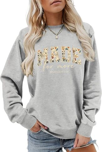 Made for More Sweatshirt Women Christian Pullover Graphic Long Sleeve Shirts Jesus Bible Verse Tops in Saudi Arabia