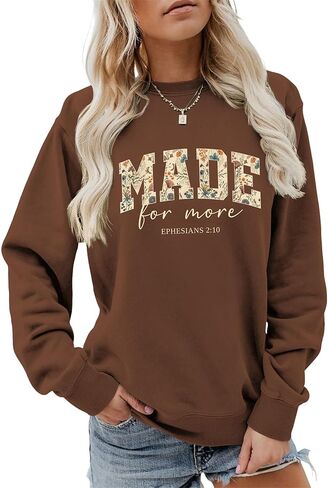 Made for More Sweatshirt Women Christian Pullover Graphic Long Sleeve Shirts Jesus Bible Verse Tops in Saudi Arabia