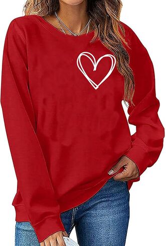 LLHXRUI Valentine's Sweatshirt for Women Cute Heart Love Shirt Graphic Tees Raglan Long Sleeve Pullover Tops in Saudi Arabia