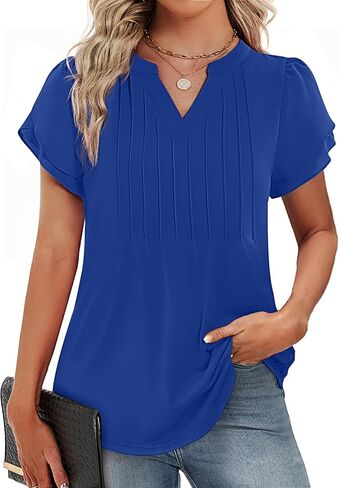 Funlingo Womens Blouses Dressy Casual Short Petal Sleeve Tops Business Summer Pintuck Chiffon Tops 2026 in Saudi Arabia