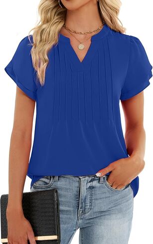 Funlingo Womens Blouses Dressy Casual Short Petal Sleeve Tops Business Summer Pintuck Chiffon Tops 2026 in Saudi Arabia