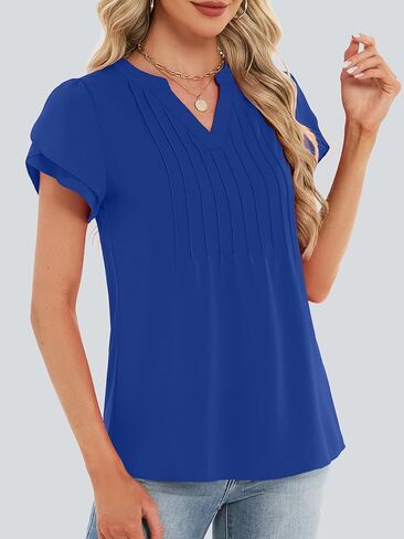 Funlingo Womens Blouses Dressy Casual Short Petal Sleeve Tops Business Summer Pintuck Chiffon Tops 2026 in Saudi Arabia