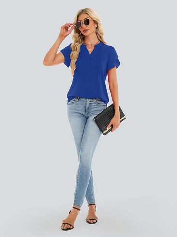 Funlingo Womens Blouses Dressy Casual Short Petal Sleeve Tops Business Summer Pintuck Chiffon Tops 2026 in Saudi Arabia