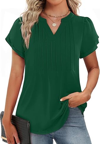 Funlingo Womens Blouses Dressy Casual Short Petal Sleeve Tops Business Summer Pintuck Chiffon Tops 2026 in Saudi Arabia