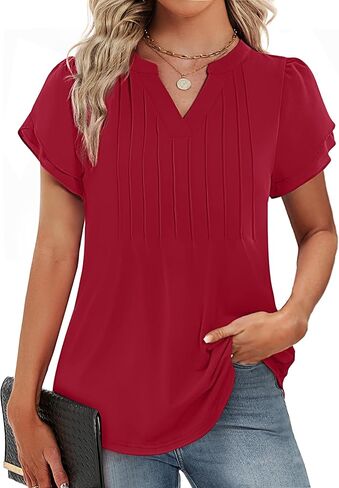 Funlingo Womens Blouses Dressy Casual Short Petal Sleeve Tops Business Summer Pintuck Chiffon Tops 2026 in Saudi Arabia