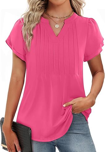 Funlingo Womens Blouses Dressy Casual Short Petal Sleeve Tops Business Summer Pintuck Chiffon Tops 2026 in Saudi Arabia