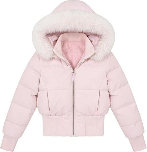 سترة نسائية بغطاء للرأس من الفرو الصناعي مع سحاب وأكمام طويلة ملابس خارجية دافئة معطف غير رسمي مبطن منتفخ in Kuwait