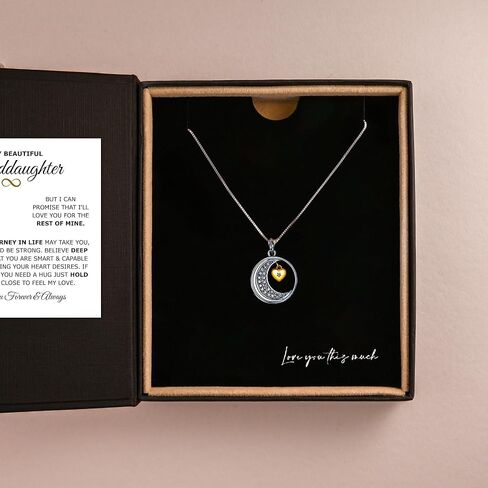 Love You This Much Goddaughter Moon & Back Necklace | .925 Sterling Silver | Christmas Gifts for Goddaughter Birthday | 16-19" Adjustable | Luxury Box & Card in Kuwait